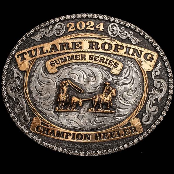 Your Champion Heeler will fall in love with the Boone Belt Buckle. Featuring our signature berry frame with hand engraved silver base and bronze inner rope frame. Customize this buckle now!